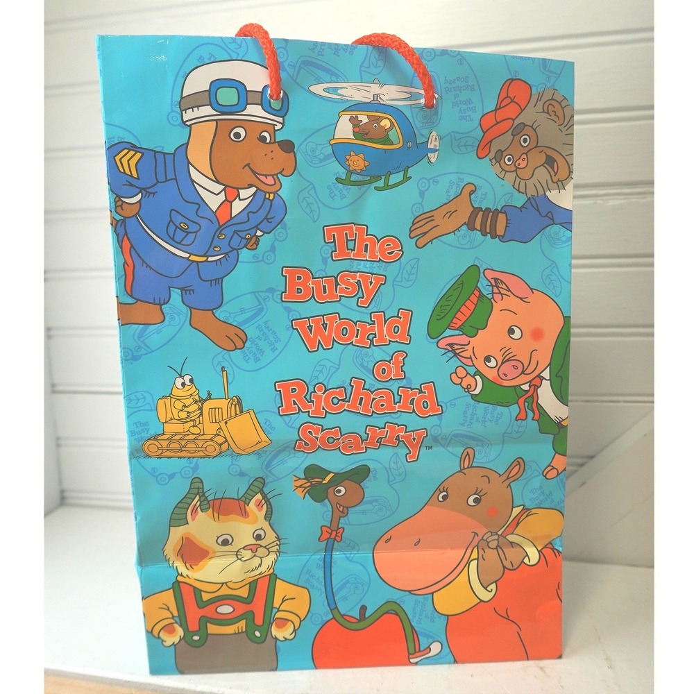 Vintage Richard Scarry Gift Bag 1998 Busy Town Cartoon TV Show Party Supplies